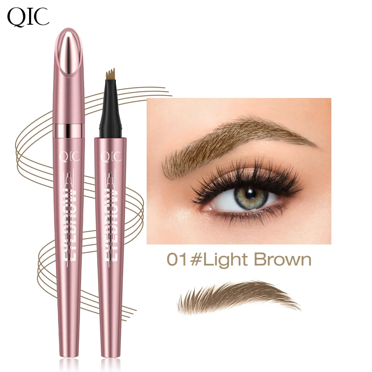 QIC Waterproof Microblading Eyebrow Pen - 4 Split Head, Natural Look Brow Makeup in 6 Colors for All Skin Types