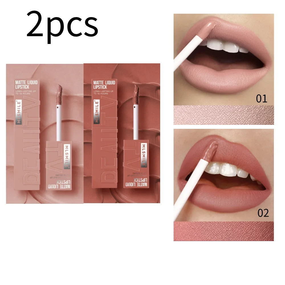 MLSMILE 6 Color Non-stick cup Velvet Satin Gloss Lip glaze Mist Liquid matte lipstick Waterproof long-lasting color liquid
